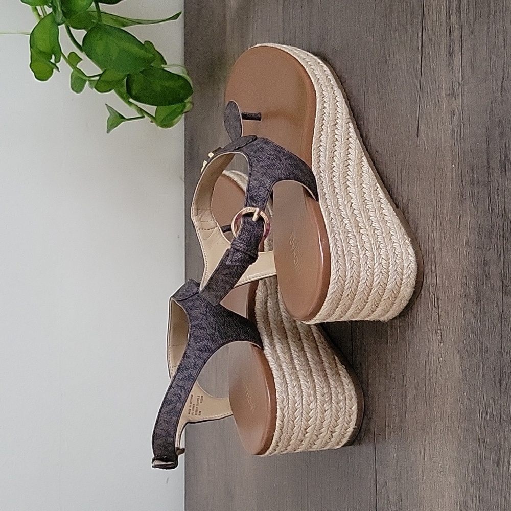 Michael Kors MK Laney T Strap Thong Espadrille Wedge Sandals 8.5 - Picture 9 of 13